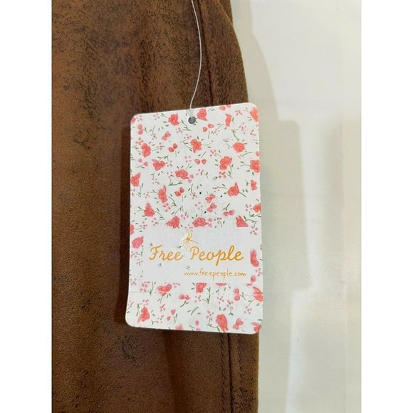 Free People Vegan Faux Leather Leggings Distressed Brown NWT 28" Elastic Waist - Picture 4 of 7